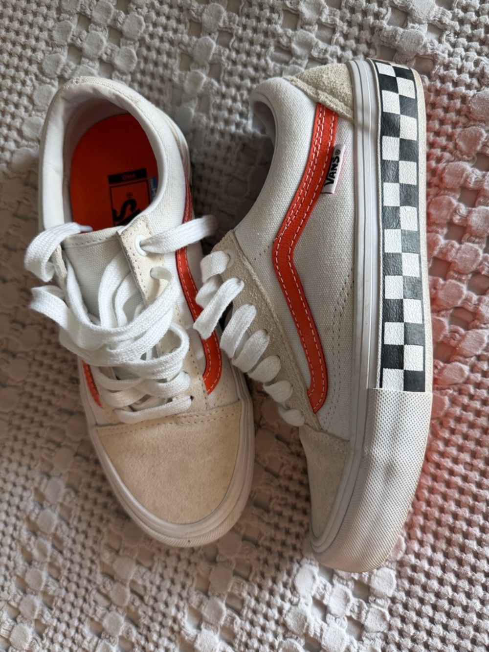 Vans PRO Low Top Sneakers with Orange Stripe & Checkerboard Sidewall